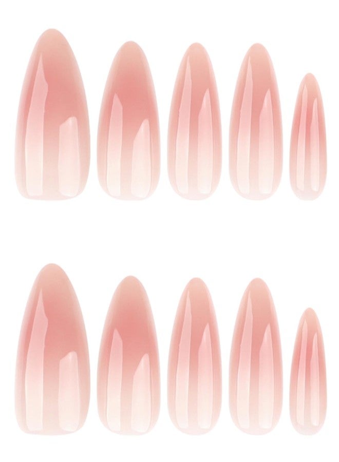YoYoee 24Pes Short Almond Press on Nails - Nude False Nails Gradient Fake Nails Glossy Full Cover Nails Tips for Women - Image 4